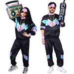 Kicpot 80s Costumes for Men Shell Suit Party Dress Retro Tracksuit Cospaly Costumes (Black, S)