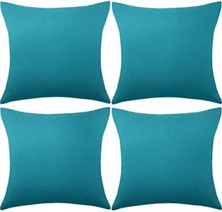 4 Pack Decorative Outdoor Waterproof Throw Pillow Covers, Square Patio Balcony Garden Waterproof Cushion Case, PU Coating Pillow Shell for Couch, Bed, Patio, Sofa, Tent,18 x 18 Inch (Blue-Green)