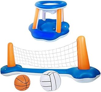 CaOJing Juego de Voleibol de Piscina y aro de Baloncesto, Juego de Voleibol de Piscina Inflable y 2 Pelotas con Aros de Baloncesto, Juego de natación para Fiestas Juguete para niños y Adultos