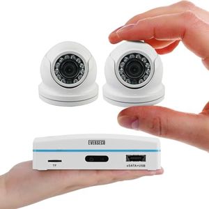 Expandable 4CH Wired Mini DVR & Security Cameras System-2pcs 1080P Mini Dome Cameras & 1pcs 4CH Mini DVR, 60ft Night Vision, Support SD Card or External HDD for Recording, Remote View