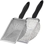 2 Packs Reptile Substrate Scooper, 2mm and 5mm Fine Mesh Cat Litter Shovel, Climbing Pet Excrement Sifter, Stainless Steel Litter Cleaner, Bearded Dragon Metal Rake for Sand Bedding Aquarium Terrarium