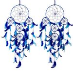 DULI Dream Catcher Combo Ying-Yang Concept Traditional Indian Dreamcatcher Wall Art for Bedrooms, Home Wall, Hanging Design, Wall Decor,Metal, Feathers Dreamcatcher (Big Blue Combo)