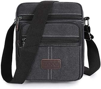 ZAICCI Bolso Bandolera de Lona para Hombre, Bolsa de Honda Bandolera Bolsillos múltiples Gran Capacidad con Bolsillos Finos con Cremallera (Negro)