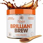 Genius Brilliant Brew, Coffee Alternative- Nootropic Adaptogen Mushroom Coffee Substitute, Natural Energy with No Jitters & Crash - 0 Sugar, No Preservatives or Artificial Flavors, Non-GMO & Soy-Free