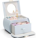 Vlando Kids Musical Jewelry Box for Girls with Drawer, Music Box with Ballerina and Stickers for Birthday Bedroom Decor, Gifts for Girls Kids - Light Blue