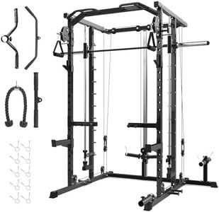 GarveeLife Power Cage, Smith Machine Squat Rack, Heavy Duty Power Rack for Home Gym with Pulley System, Dip Bar, LAT Pulldown, Multifunctional Squat Rack for Home Gym, Black