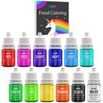 Food Coloring Set - 12 Vivid Colors Food Coloring Set for Baking, Cake Decorating, Cookie, Fondant and Macaron - Liquid Tasteless Food Color Dye for Handmade Crafts Making - .25 fl. oz. Bottles