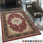 renoazul® Rugs Living Room 120 X 170, Rome Red Modern Oriental Medallion Distressed Area Rug Bedroom Bedside Rug Rectangular Fireside Home Decor Carpet Protector Mat