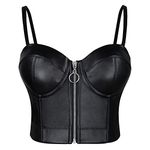 Charmian Women's Spaghetti Straps Gothic PU Leather Corset Bustier Front Zipper Crop Top Bra Black X-Large