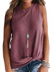 IWOLLENCE Womens Waffle Knit Tunic Casual Blouse Sleeveless Cute Twist Knot Tank Tops Rust Red Small