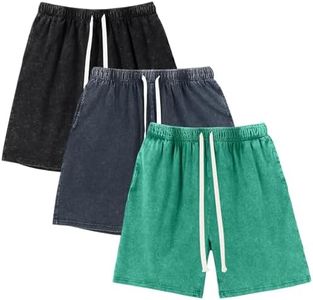 Gihuo Mens Sweat Shorts Cotton Athletic Shorts Vintage Acid Wash Elastic Waist Drawstring Workout Shorts with Pockets(BlackNavyGreen-XL)