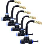 Mornajina 5Packs Brass Misting Nozzles Tee with 4inch Built in Hose for Outdoor Cooling System, Adjustable 360° Rotation, Water Mister Nozzles Thread Sprayer 0.043" (1.1 mm)