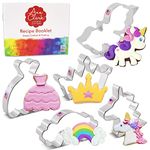 Princess Cookie Cutters 5-Pc. Set Made in USA by Ann Clark, Crown, Dress, Unicorn, Unicorn Head, Rainbow