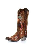 Corral Floral Embroidered Lamb Leather Womens Snip Toe Western Boots A3597, Brown, 8