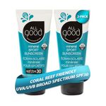 All Good Sport Mineral Sunscreen Lotion - Coral Reef Friendly, Water & Sweat Resistant, Face & Body, UVA/UVB Broad Spectrum SPF 30+ (3 oz)(2-Pack)