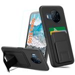 Case for Nokia X100 Phone Case with Tempered Glass Screen Protector, Folding Kickstand/Stand Wallet Card Holder/ Slots Silicone TPU Shockproof Protective Case for Nokia X100 6.7 inch 2021 - Black