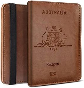 Passport Holder Travel Cover with Elastic Strap, T Tersely Leather RFID Blocking Passport Travelling Wallet Holder ID Credit Cards Cover Case for Boarding Passes-A (Brown(Strap))