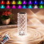 Neioaas Crystal Diamond Table Lamp，Touch Control Rose Crystal Table Lamp, 16 Colors Rechargeable Acrylic Bedside Lamp with Touch Control, Led Diamond Lamp Night Lamp for Bedroom Living Room