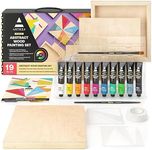 ARTEZA Wood Painting Set with Acrylic Paint, Foam Paint Brushes for Acrylic Painting, Stencils, Wood Canvas Cradle Art Boards & Painter's Tape, Experience Box for Home Decor, Painting & Drawing