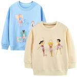 Winzik Girls Sweatshirt, Christmas Sweater Shirt Toddler Kids Girl Pullover Fall Long Sleeve 2 Pack Clothes 2-7T (CA/US, Age, 5 Years, 6 Years, 2Pcs Blue/Beige Little Girls)