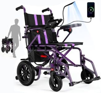 Electric Wheelchairs for Adults,Lightweight Foldable Wheelchair 15 Miles Long Travel Range, 360° Joystick Control Motorized Wheelchair, Support 286 lbs with LED Light Power Wheelchair (Purple)