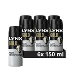 Lynx Gold Anti White Marks Anti-perspirant Deodorant Spray 72-hour protection against odour and wetness no-fuss aerosol for all-day freshness 6x 150 ml