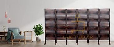 CRAFT DECOR Wooden Room Partition for Living Room/Wood Screen Separator/Room Wall Divider with Stand 6 Panels Living Room/Bedroom/Office/Restaurant(Brown)