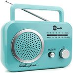 HDi Audio Radio Teal/Silver Premium Home Vintage Portable Retro Radio Classic AM/FM Radio with Built in Speakers + Headphone Jack