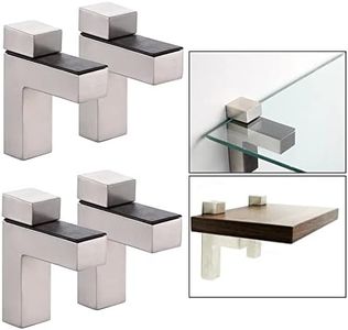 Solid Metal Adjustable Wood/Glass Shelf Bracket Wall Mount, Brushed Nickel, 4 Pcs