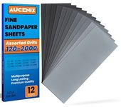 Aucenix 12PCS Sandpaper, 120 to 2000 Mixed Grits Assorted Sanding Paper Pack for Wood, Fine & Coarse Wet & Dry Waterproof Abrasive Paper Sheets for Walls, Metal Plastic, Furniture Finishing, Polishing