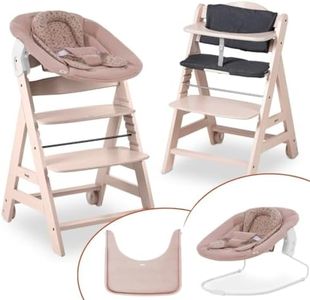 hauck Chaise Haute Bébé Beta Newborn Set - Évolutive dès Naissance avec Transat Nouveau-Né Inclinable, Plateau Repas, Coussin - Whitewashed Bambi Rose