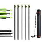 Huntingdoor 12Pcs Archery Fiberglass Arrows 32 inch Replaceable Broadhead Nock Rotatable Targeting Arrows with Quiver Holder Case