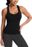 MathCat Women's Workout Tank Top with Built-in Bra, Slight V-Neck Racerback Sports Shirt, Breathable Athletic Camisole Black