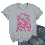 DUTUT Cat Shirts for Women Cat Lover Gift Shirts Vintage Letter Singer Fan Gift Tee Music Lovers Tops Grey