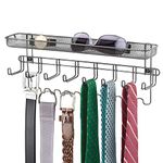 mDesign Closet Wall Mount Men's Accessory Storage Organizer Rack - Holds Belts, Neck Ties, Watches, Change, Sunglasses, Wallets - 19 Hooks and Basket - Graphite Gray