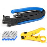 Hiija RG6 Compression Tool Coax Cable Crimper Kit RG6 RG11 RG59 F81 with 20PCS F Compression Connectors - BlueYellow