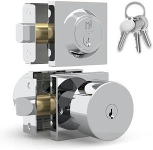 MEGA HANDLES - SUANA Entry Combo I Entry Door Knob and Single Cylinder Deadbolt Lock and Key Combo Pack - Heavy Duty Locking Door Knob for Left or Right-Handed Doors - Polished Chrome