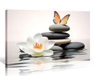 LYUNSHUO Zen Wall Art,Lotus Painting Canvas Print Wall Decor Spa Stones with Butterfly Pictures Relax Meditation Artwork for Home Living Room Bedroom Bathroom Decor Frame(Art-3,12.00"x18.00")