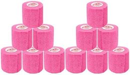 2 Inch Vet Wrap Tape Bulk (Neon Pink) (Pack of 12) Self Adhesive Adherent Adhering Flex Bandage Rap Grip Roll for Dog Cat Pet Horse