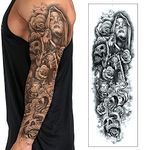 Realistic Temporary Tattoo Sleeve Transfer - Full Arm Biker Hells Angel Motorcycle Tribal Waterproof Fake Tattoo Sticker for Men Women - By Delusion Tattoos