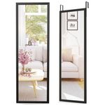 Tangkula Full Length Door Mirror Wall Mirror, 42”x14” Over The Door Mirror with 2 Sets of Height Adjusting Hanging Hooks, Rectangle Hanging Wall Mounted Mirror for Home Office Dorm