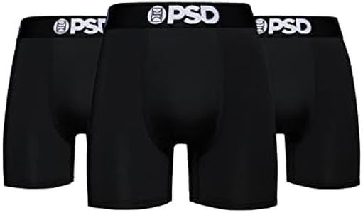 PSD Men's Mid Length Boxer Briefs - 5 Inch Inseam Breathable and Supportive Men's Underwear with Moisture-Wicking Fabric, Black 3-pack, Small