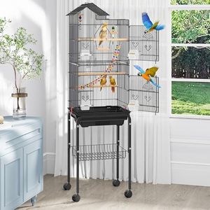 YITAHOME 62 inch Metal Bird Cage, Large Parakeet Cages for Parrot, Cockatiel, Lovebird, Pigeon with Roof Top, Rolling Stand and Hanging Toys