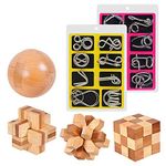 20 Pcs Brain Teaser Puzzle, Unlock Interlock IQ Test Game, Wooden and Metal Wire Puzzle for Kids and Adults