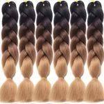 Jumbo Braids Hair Extensions Long 24Inch Jumbo Braiding Hair Ombre Black Dark Brown and Light Brown Synthetic Kanekalon Hair Bundles for Women DIY Wigs and Braids