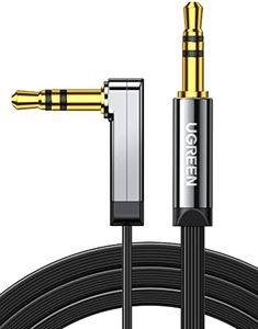 UGREEN Cavo Aux 90 Gradi Piatto, Cavo Jack 3,5mm Maschio a Maschio Cavo Audio Stereo Cavo Ausiliario Mini Jack per Cuffie, Altoparlanti, Lettore MP3, Autoradio, Hi-Fi Sistema, TV, PC, Smartphone, 1M