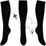 Kensington Flight Socks For Women Men Black Cotton Anti-Dvt Size All Unisex - Nurses Flying For Travel Pregnancy Graduated Fit Pain Relief Size 3-5