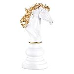 Navaris Chess Statue Decor Piece - 27cm (10.6") Tall Decorative Resin Sculpture - Large Game Figure Decoration Ornament for Home Office Study - White Knight