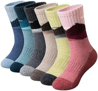 WEVIAS Kids Merino Wool Hiking Socks Boys Thermal Winter Cozy Boot Warm Cushion Socks 6 Pairs (Mountain Range, 8-12 Years)