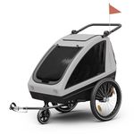 Klarfit GoKiddo Bike Trailer for Kids - 2-in-1 Bicycle Trailer & Buggy, Adjustable Seats, Brakes, 40kg Capacity, Rain & UV Protection, Foldable, Light Grey